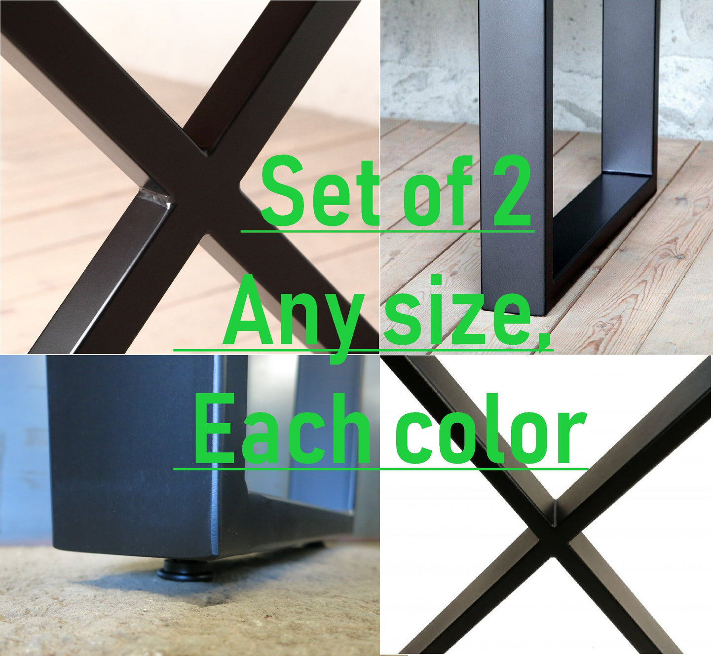 Industrial Steel Desk Legs Set – Heavy Duty Matte Black Table Base, Custom Size
