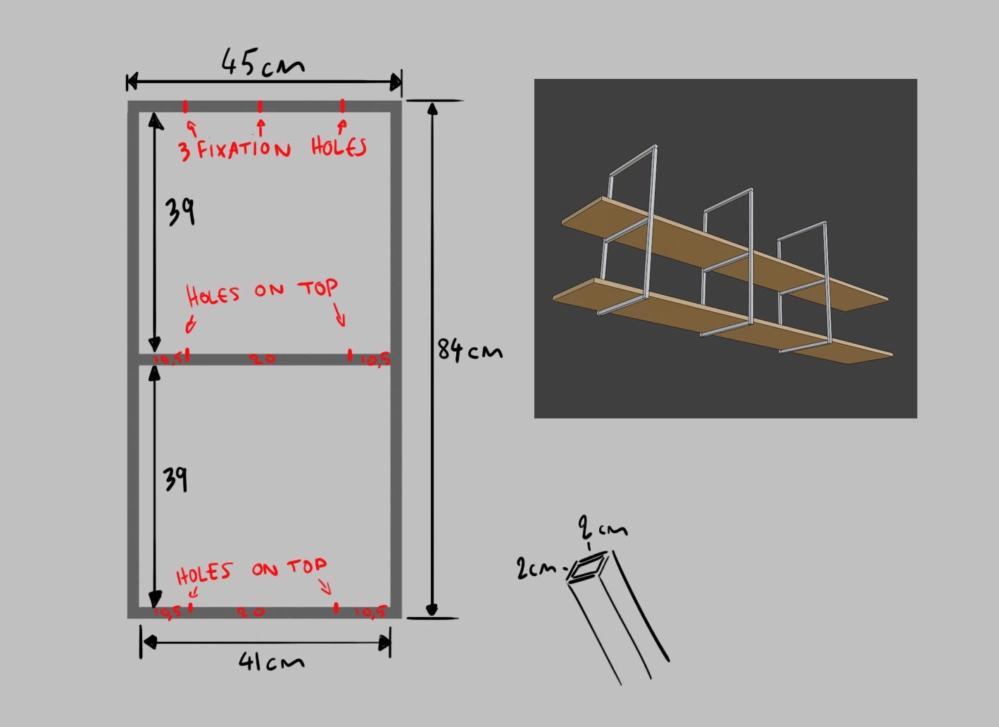 3 steel frames, Ceiling-Mounted Floating Shelf Brackets, Any size to order.